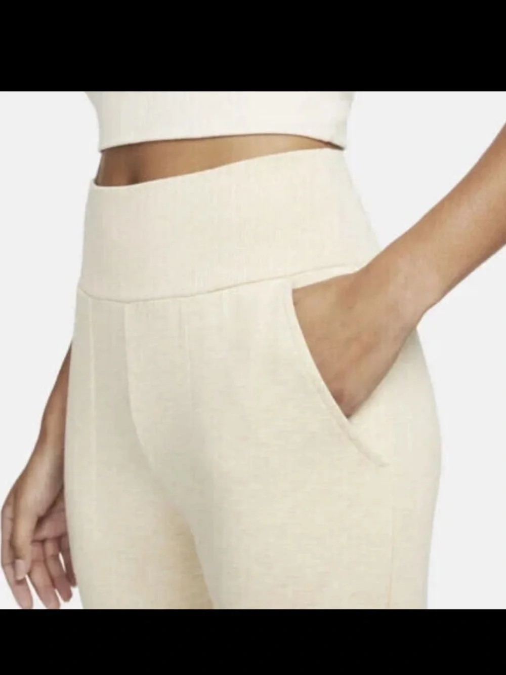 NIKE $70 YOGA FLOW Oatmeal Slim Fit Mid Rise 7/8 Ribbed Cuff Pants M - Picture 2 of 13